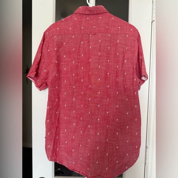 Men’s Denim & Flower cotton short sleeve button own shirt flamingos size Large - Picture 4 of 6